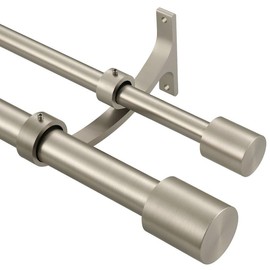 Brushed Nickel Double Curtain Rods 72-144" (6-12ft), Decorative Double Window Drapery Rod with Cap Finials, 1 Inch Front and 5/8 Inch Back Heavy Duty Double Window Rods, Adjustable Dual Curtain Rod