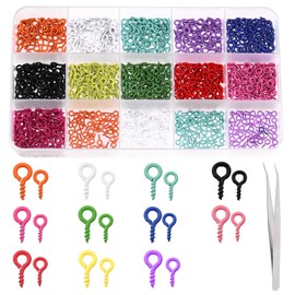 Tanstic 1101Pcs Colorful Mini Screw Eye Pins Kit, 4x8mm/5x10mm Small Metal Eye Screws, Eye Pins Hooks Eyelet Screw Threaded Clasps with Bent Tweezer for Jewelry Making (11 Colors)