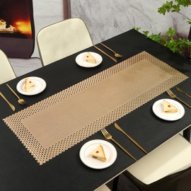 Hosoncovy Table Runner PVC Hollow Table Runner Non-slip Table Mats Placemat for Home Party Kitchen Dining Wedding Decor (Gold)