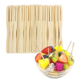 OUDQFCJ 200 Pcs Pommesgabel Holzgabeln Pommespieker aus Holz Holzbesteck Partybesteck Partygeschirr für Party Geburtstag Camping und Picknick (85MM)