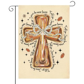 Fall Garden Flag, Christian Garden Flags for Outside 12x18 Inch Double Sided, Fall for Jesus He Never Leaves Flags, Autumn Thanksgiving Holiday Flags for Yard