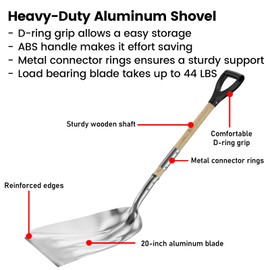 Aluminum Shovel with D-Handle - Stable While Light Weight (2.5 lbs) 20" Blade - Reinforced Edge Ergonomic Design Folding with Threaded Connection