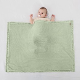 Pinuotu Knitted Baby Blanket for Boys & Girls, 100% Cotton Receiving Swaddle Crib Stroller Blanket for Shower Gift Registry for Newborns, Infants, Toddlers40 x31(Green)