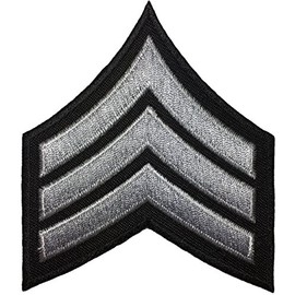 U.S. Army Sergeant E-5 Stripe Army Uniform Chevron Rank Sew on Iron on Arm Shoulder Embroidered Applique Patch - Grey on Black - by Ranger Return (RR-IRON-E5-BKGY)