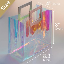 VUOJUR 2pcs Holographic Small Gift Bags 8.3x8x4'' Clear Reusable Birthday Gift Bags for Women Girls Iridescent Christmas Gift Bag with Handle