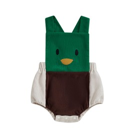 Hunting Baby Boy Girl Outfit Mallard Duck Costume Sleeveless Corduroy Romper Overalls Infant Duck Cosplay Outfit (Green, 3-6 Months)