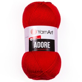 1 hilo de madeja Art Adore, hilo antibolitas, 100% acrílico antibolitas, 100 g (3.5 oz), 280 m (306 yd), 3 : Light-DK, rojo - 371