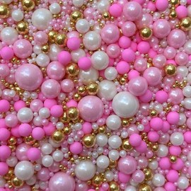 Perlas Decorativas para Postres, Mezcla de Colores Rosa, Blanco y Dorado, 120g