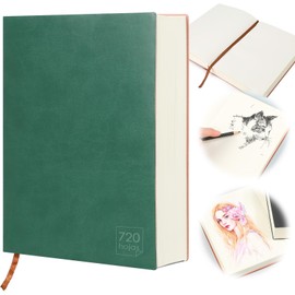 Cuaderno Tapa Dura de Papel Blanco A5 - Bloc de Notas Clásico,Diario Acolchado de 360 hojas/720 páginas, 5,91 x 8,26 Pulgadasm, Tapa de Suave Piel Sintética, Adecuada para Escribir,Cubierta verde