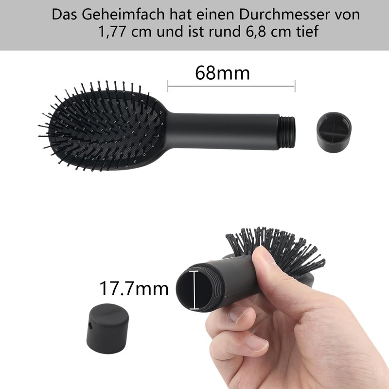 Stash Can Hairbrush Flask, Black Secret Compartment Hairbrush, Beach Safe