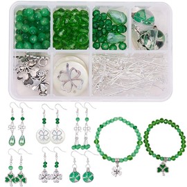 SUNNYCLUE 1 Box DIY 8 St Patrick's Day Jewelry Earring Bracelet Making Starter Kit Irish Charms Shamrock Green Enamel Good Luck Charm Clover Dangle Earrings Jewelry Making Supplies Instruction