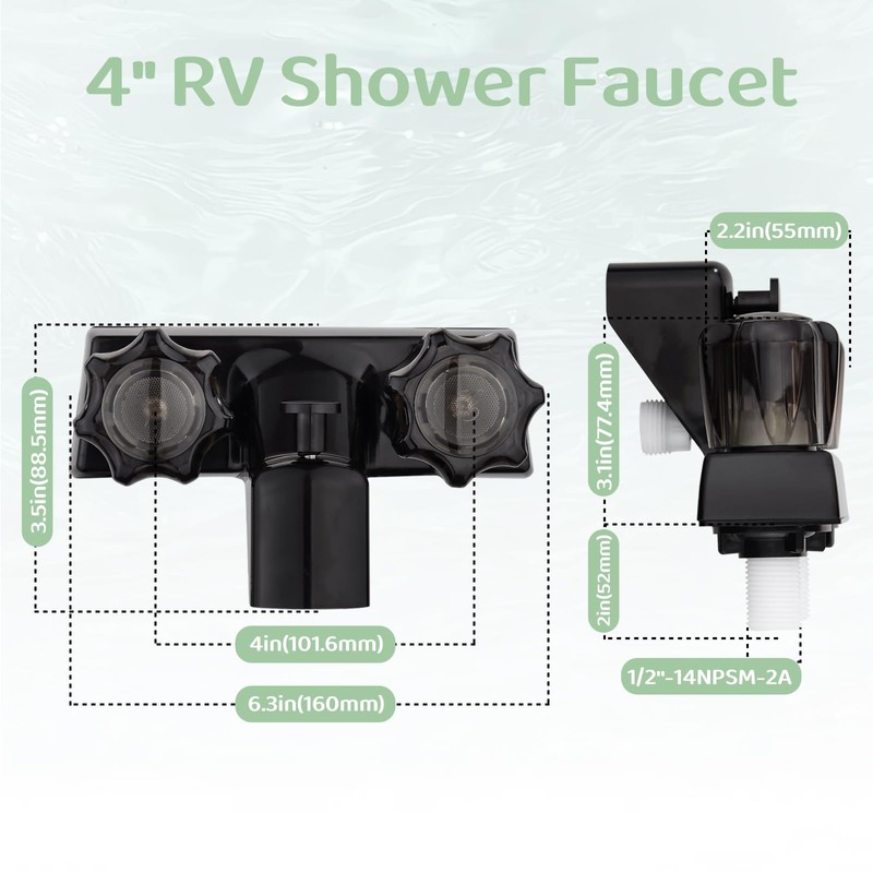 RV Tub & Shower Diverter Faucet w/Smoked Acrylic Knobs, 4