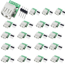 USB Type A Female to DIP Adapter 2.54 mm USB Type A Breakout Board 4 Pins Pin Board USB Socket Pack of 20