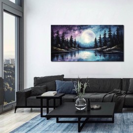 AOZEMI Large Forest Wall Art Landscape Canvas Moon Pictures for Living Room Office Bedroom Modern Nature Wall Decor 24x48