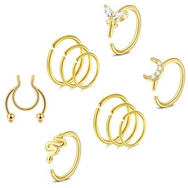VF VFUN 18 Gauge Nose Hoop Rings Women Nose Septum Rings Stainless Steel Nostril Piercing Snake Nose Rings Cartilage Hoop Earrings Nose Rings Gold