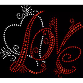 Rhinestone Bling Sparkle Iron On Transfer DIY Love Heart Red