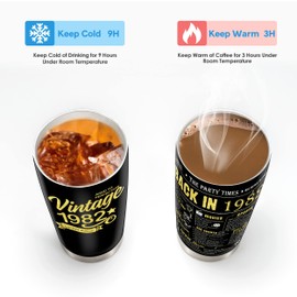 KERAOO Happy 42th Birthday Tumblers Gifts for Men Women, Back in 1982 Stainless Steel Tumblers Gifts, 1982 42Years Old Birthday Gift For Wife Husband Mom Dad