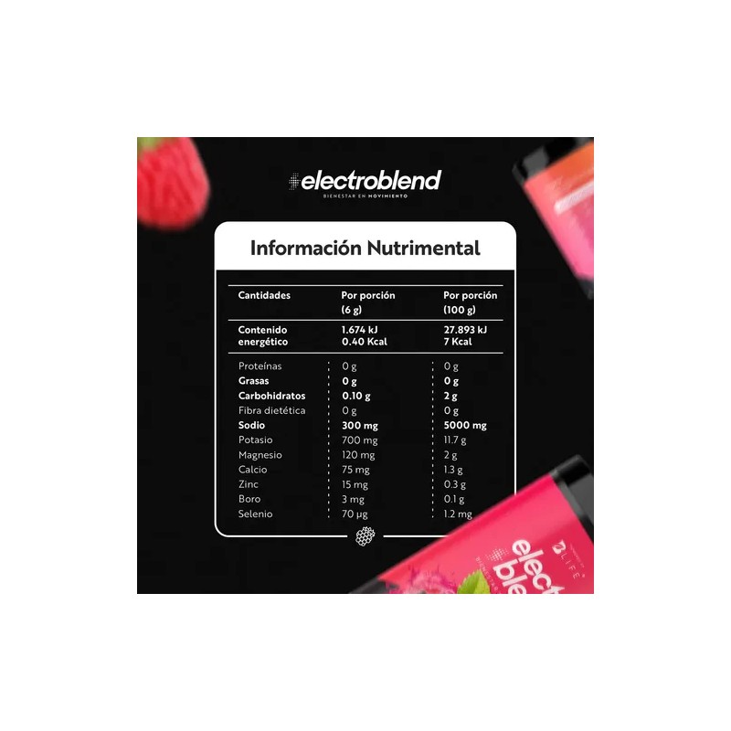 Bebida Hidratante Polvo 360gr Electroblend Life Sabor Raspberry