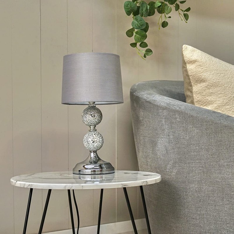 Modern Decorative Chrome & Mosaic Crackle Glass Table Lamp with