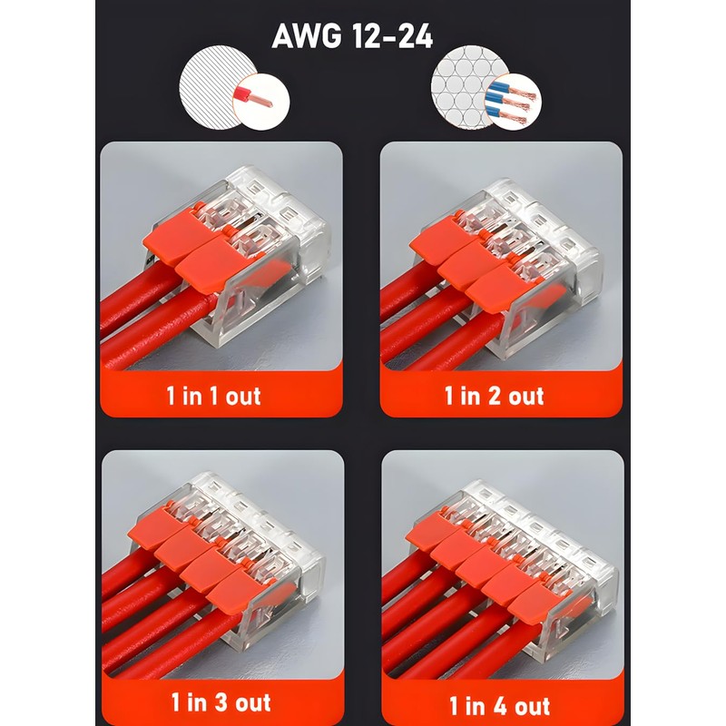 4 Port Electrical Lever Nuts | for AWG 24-12 Copper