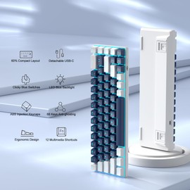 MageGee Portable 60% Mechanical Gaming Keyboard, MK-Box LED Backlit Compact 68 Keys Mini Wired Office Keyboard with Blue Switch for Windows Laptop PC Mac - Blue/White