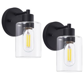 SOPEAS Wall Sconces for Bathroom, Modern Vanity Light Fixtures, Black Wall Mount Lighting Lanterns, Farmhouse Wall Lights with Clear Glass Shade for Bedroom Living Room Mirror Hallway Kitchen（2PACK）