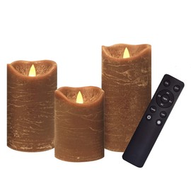 3 Pack Real Wax Flameless Candles Battery Operated LED Pillar Flickering Realistic Electric Candle Gift Sets with Remote Control and Cycling 24 Hours Timer 3”D X 4"5"6"H (Brown)