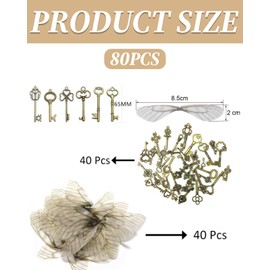 TPZORJX 40pcs Vintage Schlüssel Deko Antiken Anhänger Set, Bronze Skelettschlüssel mit Weiß Libelle Flügel Charm, Retro Anhänger Rustikalen Schlüssel für Halskette zum Herstellen, DIY