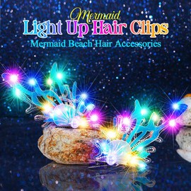 Zoestar Light Up Hair Clips, LED Coral Hair Clip, Luminous Shell Hair Clips, Pearl Mermaid Hair Accessories for Women (Style 2, One Size)
