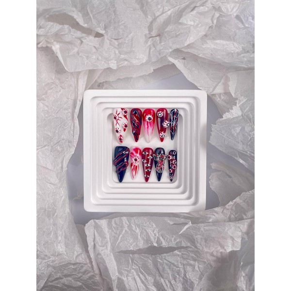 RDNTBEU Halloween Press on Nails Medium Almond 3D Fake Nails