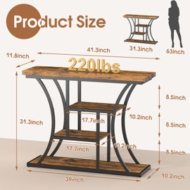 Loftiage 41.3" Industrial 4 - Tier Console Table with Curved Metal Frame, Narrow Long Entryway & Sofa Table with Storage Shelves for Living Room, Accent Hallway Furniture