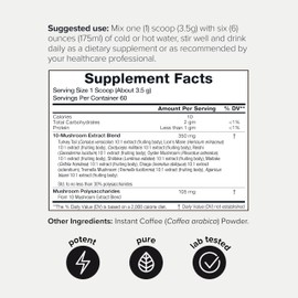 Mushroom Coffee - Ultra High Potency 10:1 Concentrated Extract - Colombian Sourced Beans with 10 Mushroom Blend, Lion's Mane & Cordyceps - Rich & Functional Coffee Alternative - Third-Party Lab Tested