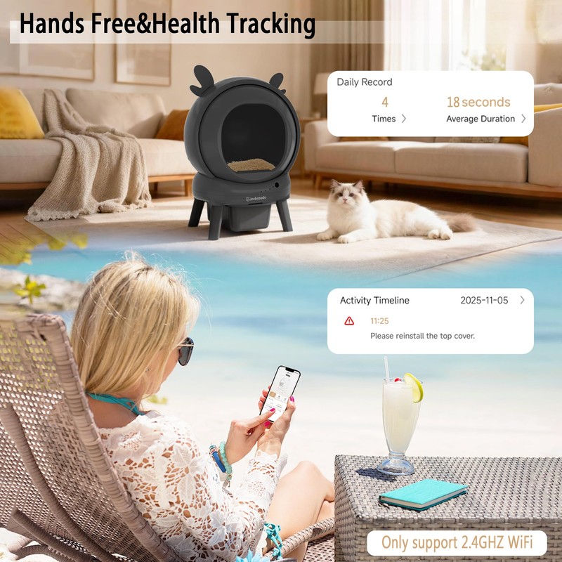 Self Cleaning Cat Litter Box, 65L Large Capacity Automatic Litter