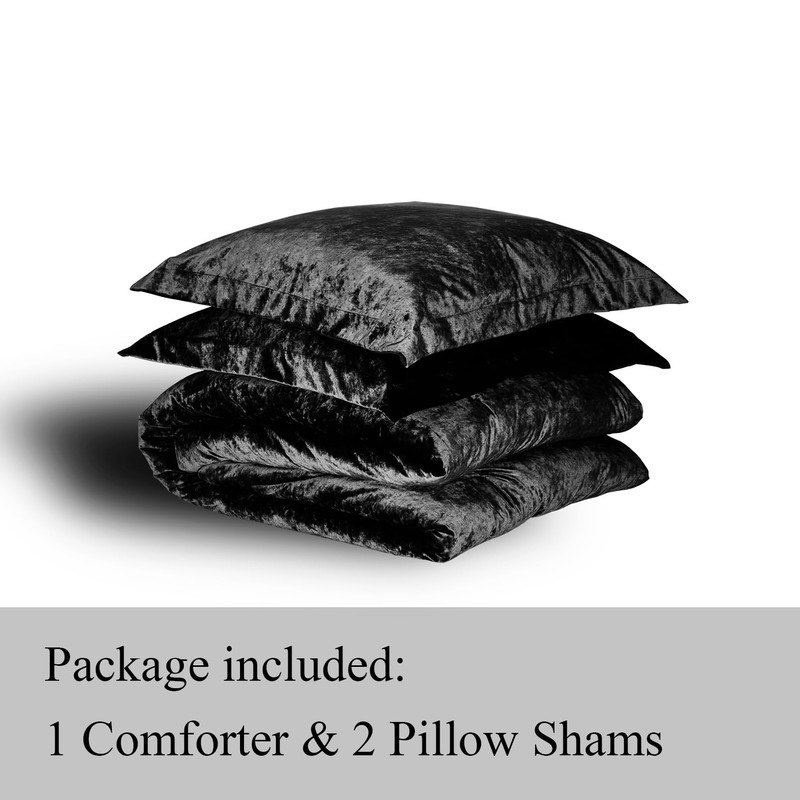 TAMGHO Crushed Velvet Comforter, Black Queen Comforter Set, Luxury Soft