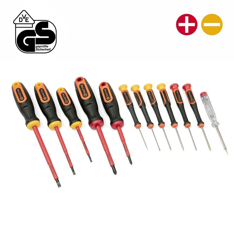 TACTIX VDE Screwdriver Set 12-Piece Cross & Slotted Precision GS