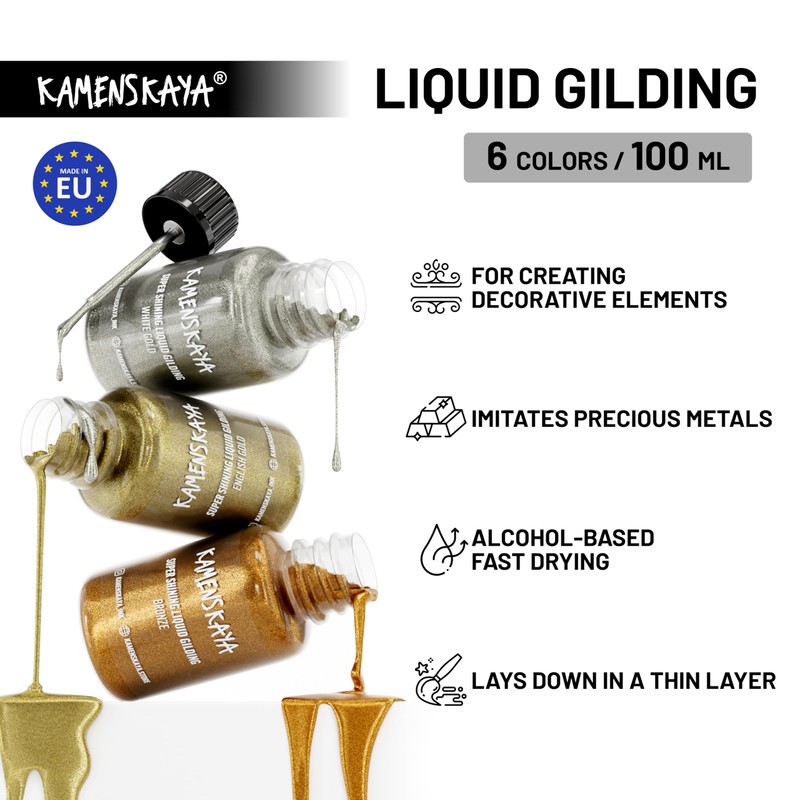 KAMENSKAYA Liquid White Gold Leaf Paint: Alcohol Based Fast Drying
