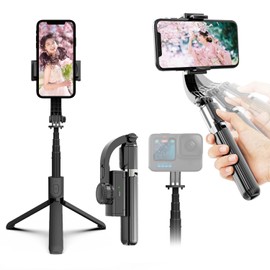 Gimbal Selfie Stick, Smartphone Gimbal, Single Axis Anti-Vibration, Bluetooth Remote Control, 4 Stage Extendable, Foldable, Lightweight Design, For Video Shooting and Traveling, Smartphone Tripod,