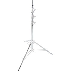 Kupo Midi-Max Baby Kit Stand, 3 Riser 4 Section Chrome Plated Steel Stand, Min Height 3.2', Max Height 11.5', Supports 28.7lbs, Heavy Duty Studio and Location Support - Silver (KS100312)