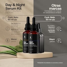 Kit de Sérum de Día y Noche para Rostro de 60 ml C/U con 96% de Ingredientes Naturales. Adicionado con Vitamina C y Ácido Hialurónico. Skincare Antiar