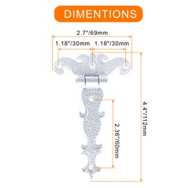 Aracombie 4pcs T Strap Hinges, Decorative Tee Hinge, White Barn Door Hinges, Zinc Alloy T Hinge for Wood Fence Swing Gate Windows, 4.4" x 2.7"