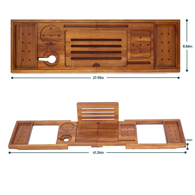 Premium Foldable Teak Bathtub Tray, Expandable Bath Tray for Tub,