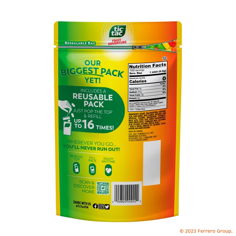 Tic Tac Bulk Resealable Refill Bag, Fruit Adventure Mints, On-The-Go