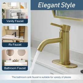 GENBONS Gold Bathroom Faucets, Modern Single Handle Brushed Gold Vanity Sink Faucet 1 Hole with 3 Hole Deck Plate, Rv Sink Camper Farmhouse Bathroom Utility Remodel Faucet