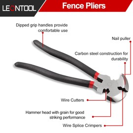 LEONTOOL Fencing Pliers Multi Purpose Fence Pliers with 2 Wire Cutters Nail Pullers Fence Pliers Tool Hammer End for Installing Maintaining Repairing Wire Fences