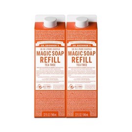 Dr. Bronner's Magic Soap-Pure-Castile Liquid Soap Refill (Tea Tree, 32 ounce, 2-Pack)-Regenerative Organic Certified Oils, For Body, Hair, Laundry, Pets & Dishes, Concentrated, Vegan, Non-GMO