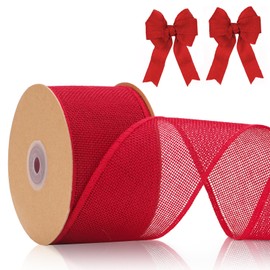 jijAcraft Jute Ribbon 6 cm Wide, 10 m Burlap Vintage Red Gift Ribbon with Wire, Wired Hessian Deco Ribbon for Crafts, Bow Knot, Wedding Decoration, Valentine's Day Gift Wrapping, Autumn Wreath