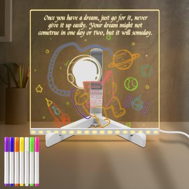 Sarsumir LED Note Board with 7 Colors Pen/Stand, 20x20CM LED Drawing Writing Message Board Dry Erase Light up Memo Acrylic Doodle Desktop Note Memo Illuminated Wordpad for School Home Office