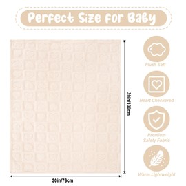 Plush Soft with Heart Checkered Baby Blanket,Fleece Infant Toddler Blankets for Girls Boys,Warm Lightweight Breathable Newborn Receiving Blankets for Crib Stroller 30"×39" (White, Heart)