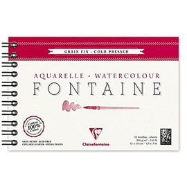 Clairefontaine - Ref 96312C - Fontaine Cold Pressed Watercolour Wirebound Pad (12 Sheets) - 12 x 18cm Size, 300gsm Paper - Suitable for Watercolour Artwork