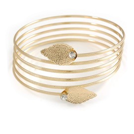 Avalaya Crystal Leaf Armlet Bangle/up to 26cm upper arm/For Small Size Upper Arm in Gold Tone